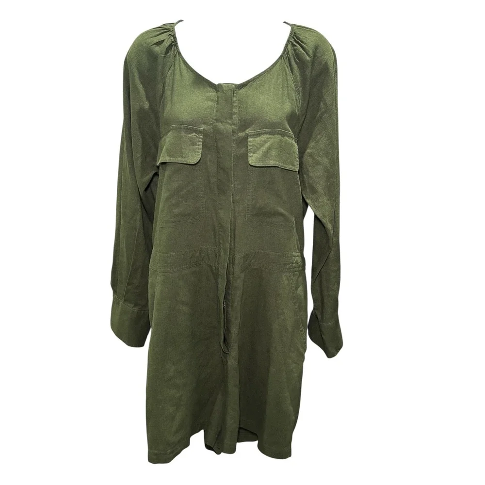 Banana Republic Olive Green Linen Blend Utility Romper‎ Large Petite LP